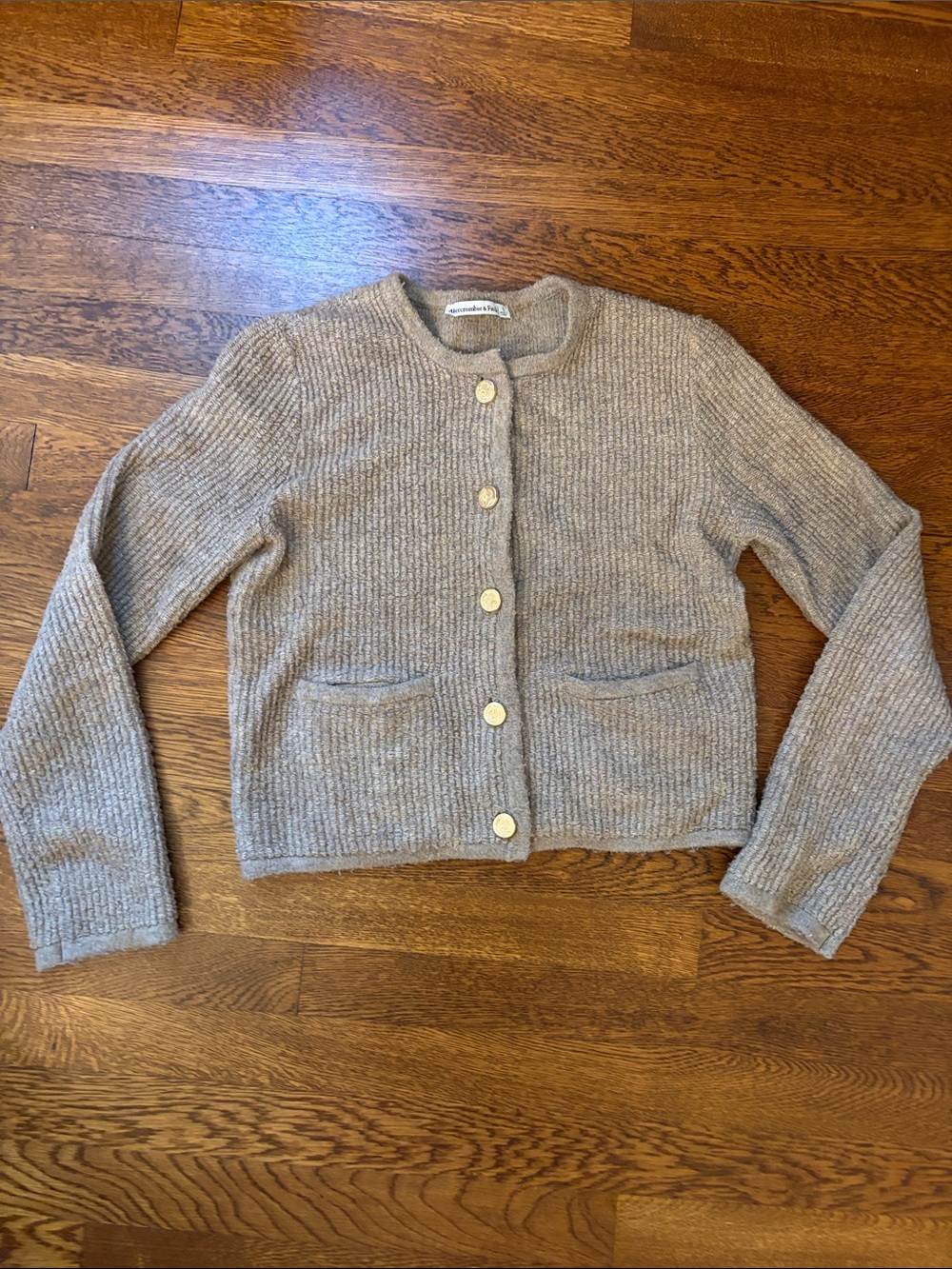 Abercrombie & Fitch Taupe Ribbed Knit Cardigan with Gold Button - Picture 1 of 3